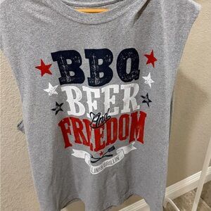 Men's Sleeveless T-Shirt "Beer BBQ Freedom" Size 2XL Gray Patriotic